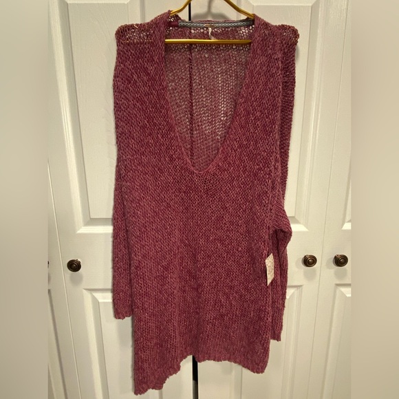 NWT Free People Pointelle Asymmetrical Knit Sweater Purple Oversized Small $120 - Picture 3 of 13